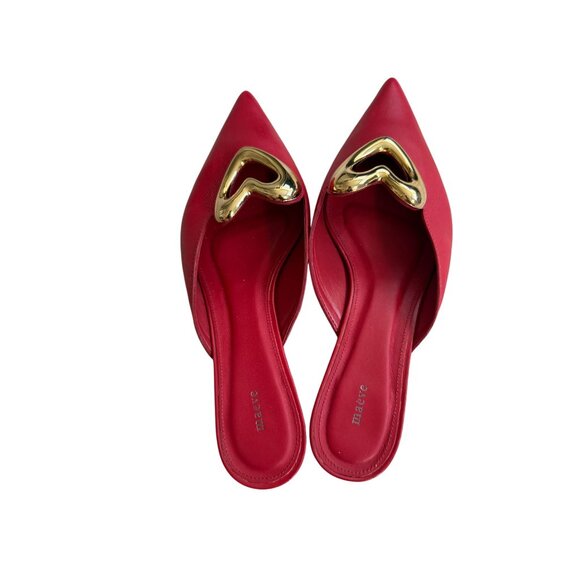 MAEVE Red Leather Gold Heart Mules Heels Size 40 / 10 - Picture 8 of 10